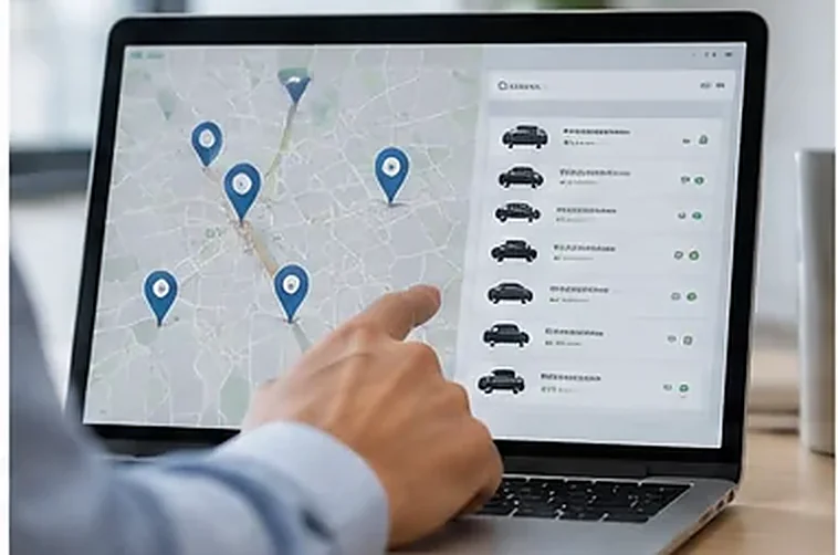 A manager checking the location of the fleet’s vehicles on the computer